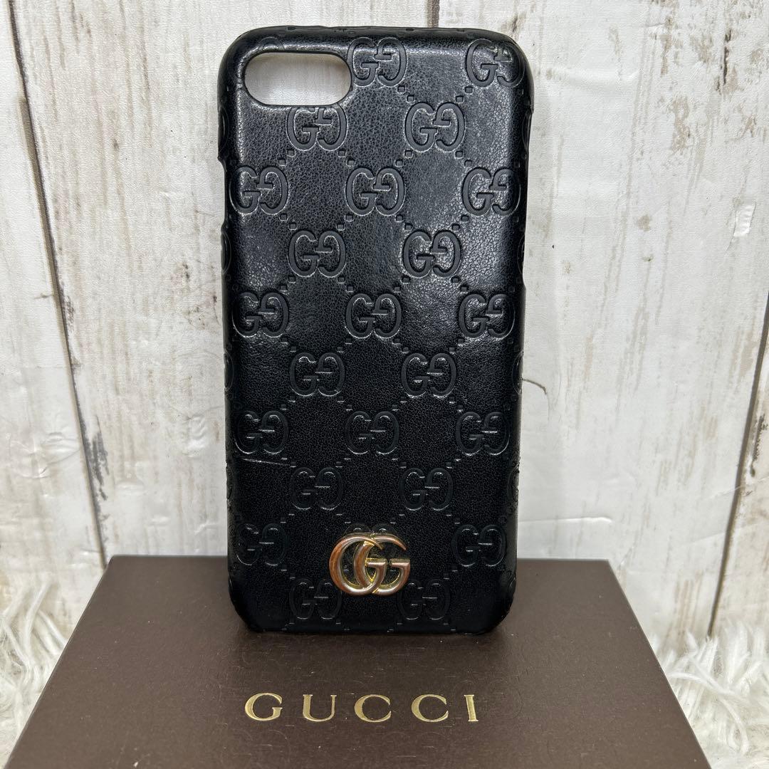 GUCCI マーモント シマ スマホケース iPhoneケース レザー ブラック