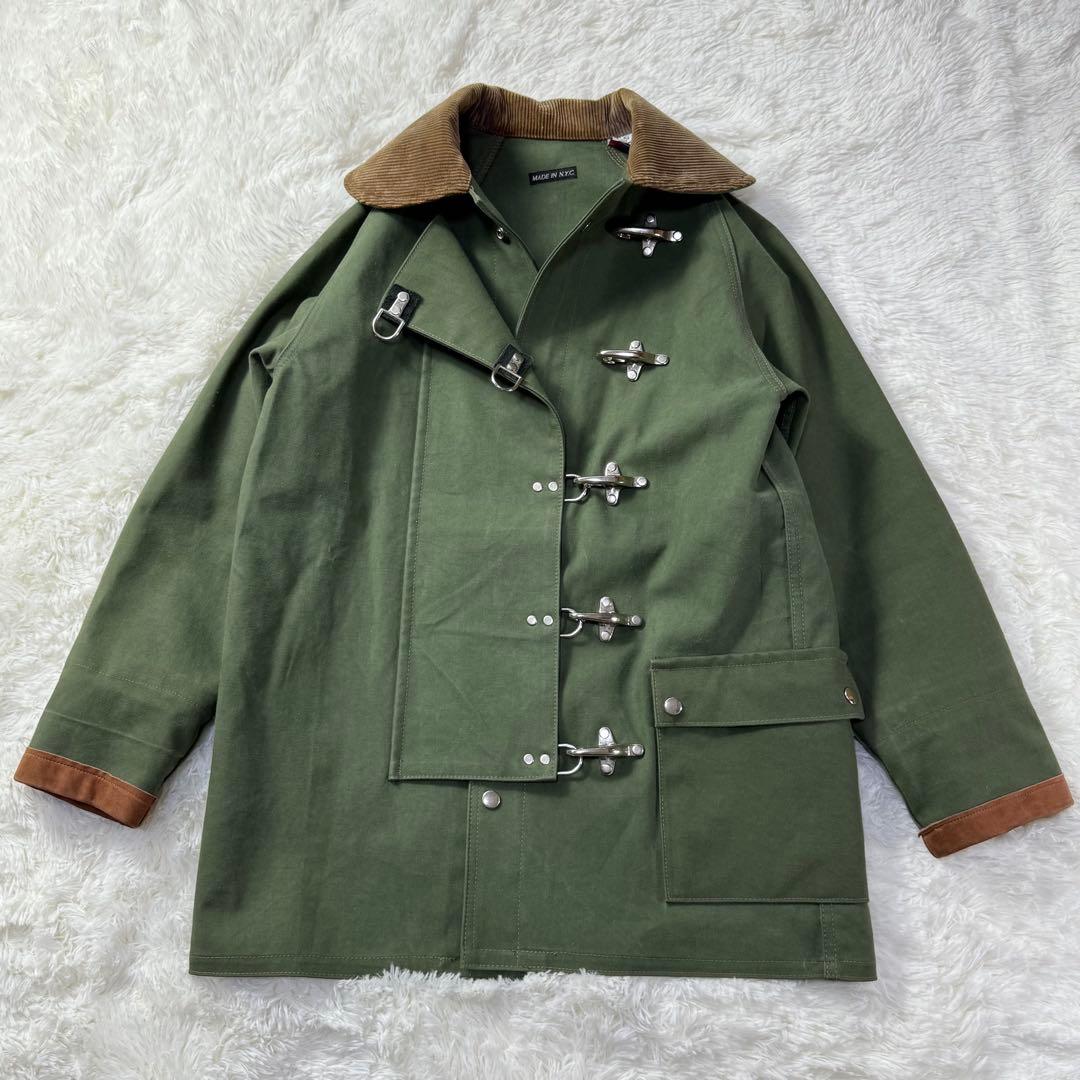美品 NYC製】ファイヤーマンジャケット バックル ヘビーコットン カーキ S