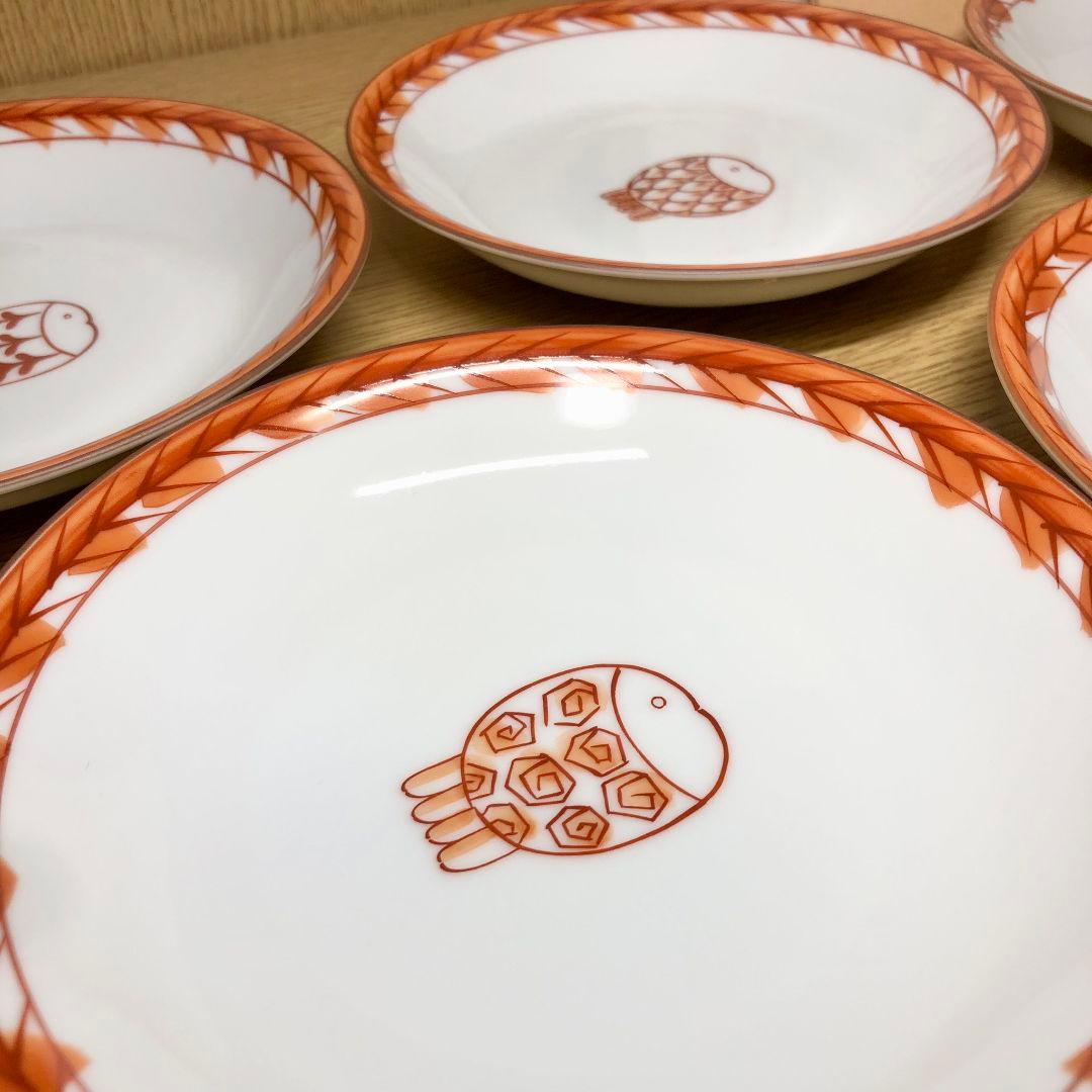 香蘭社 赤繪町工房 楽園の魚 取り分け皿 銘々皿 5客 赤絵町 美品 小鉢
