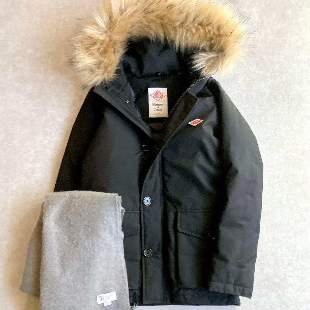 美品 ダントン タッサーダウンジャケット 黒 チャイニーズラクーン