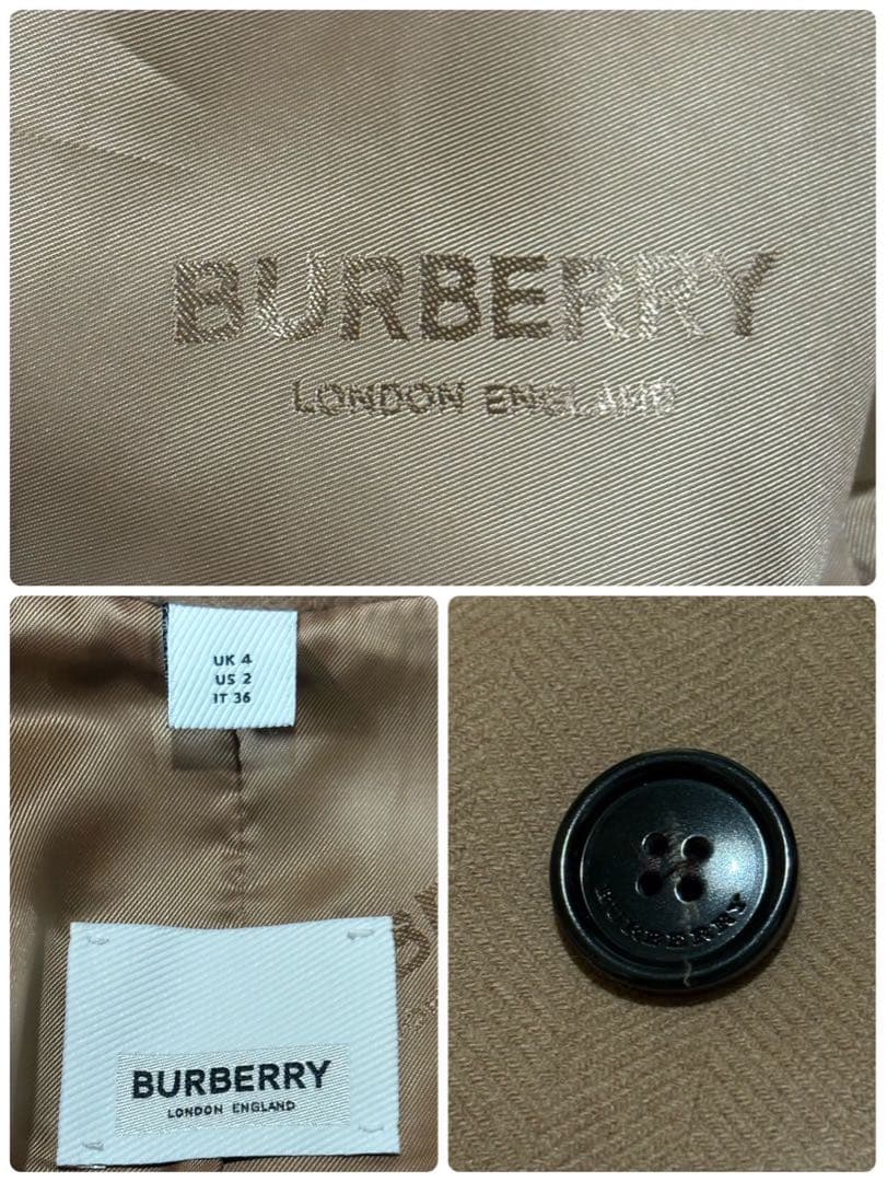 未使用級 BURBERRY カシミヤ混 女優襟 ジャガード ベルテッドコートの