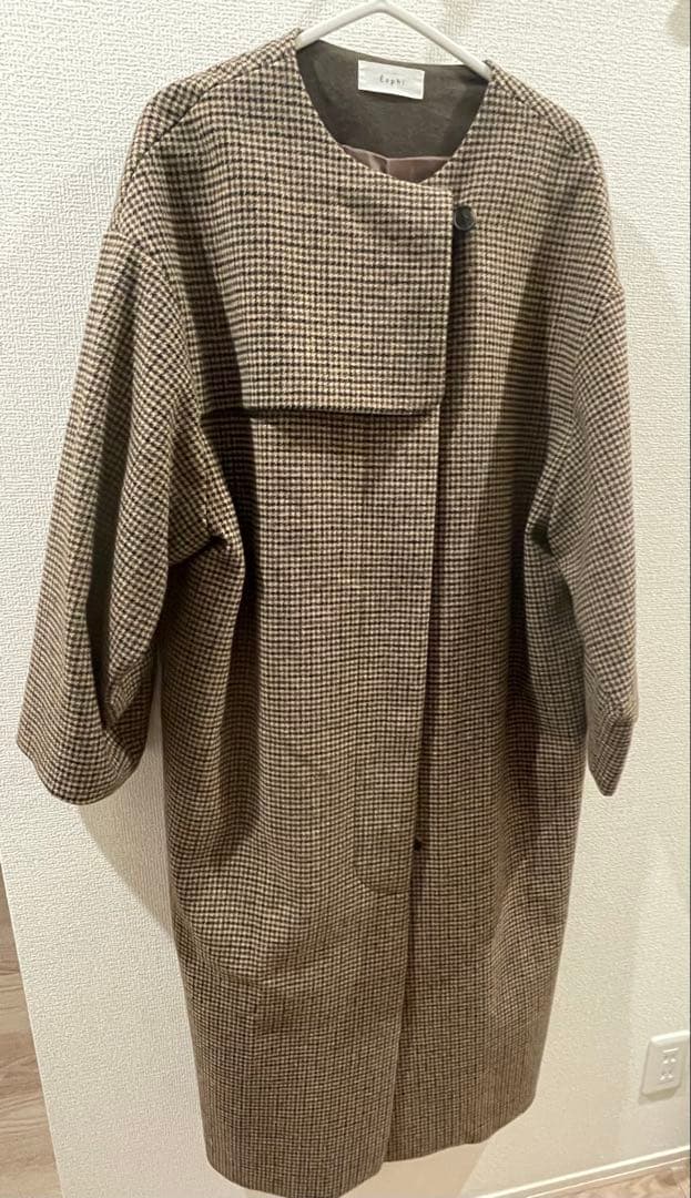 Eaphi no collar wool check coat - メルカリ