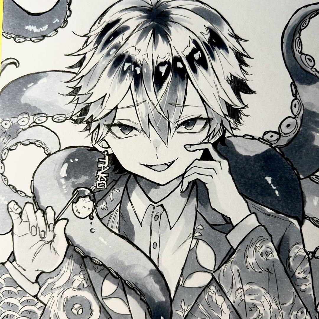 原画一点物】オリジナル男子 手描き色紙イラスト たこ焼き モチーフ