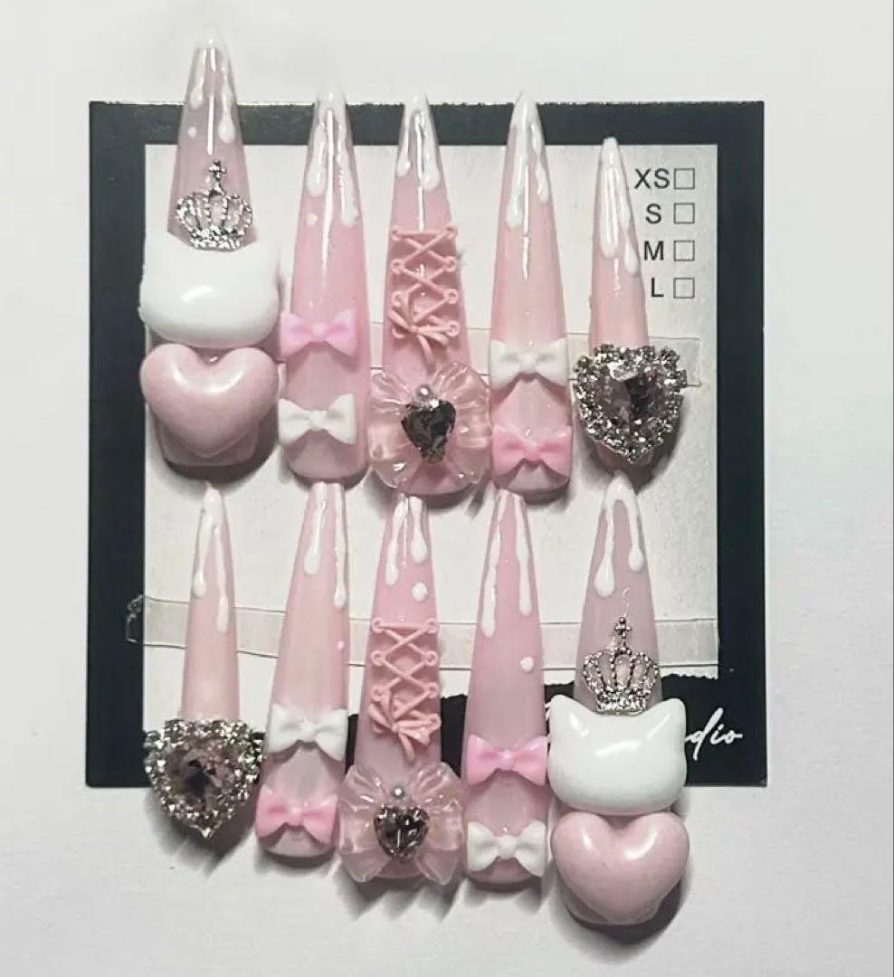 ネイルチップ ワンホン系 量産系 韓国 スナ系 地雷系 ロング 平成女児