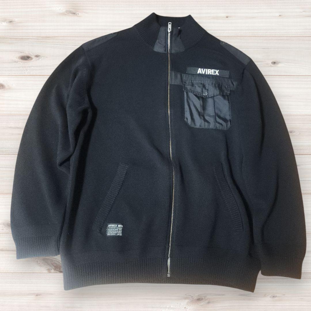 【新品タグ付き】AVIREX　ニット　ジャケット　黒　3L AVIREX アヴィレックス ジップアップ ニット ジャケット メンズ