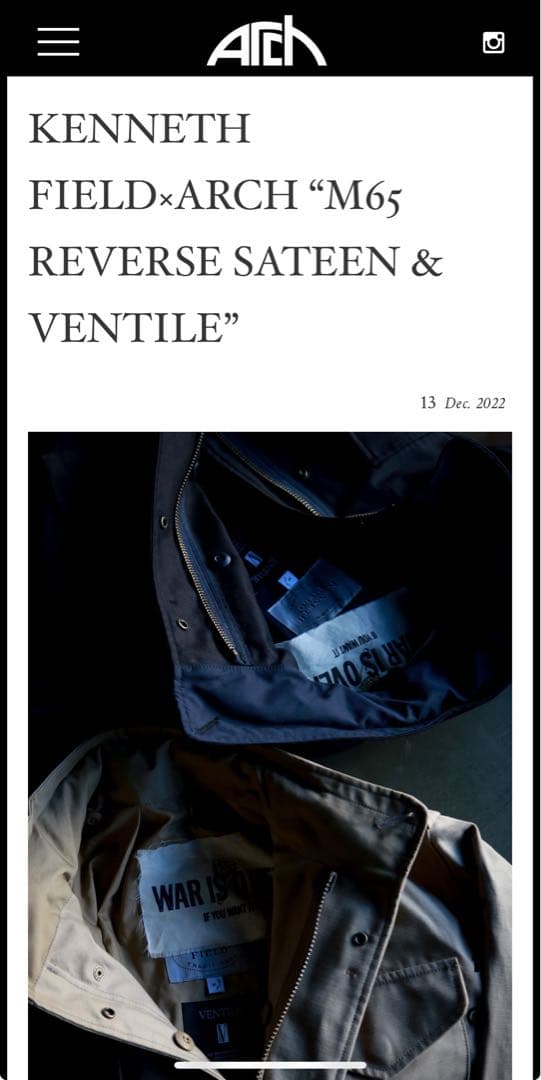 ARCH別注kenneth field M65ジャケット 美品 - メルカリ