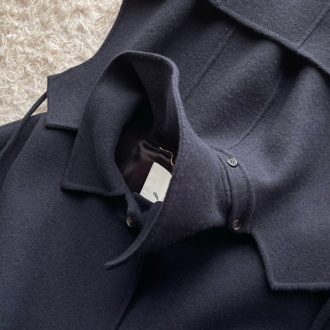 エブール フーデッドコート ロングコート マキシ丈 ウール ネイビー 36