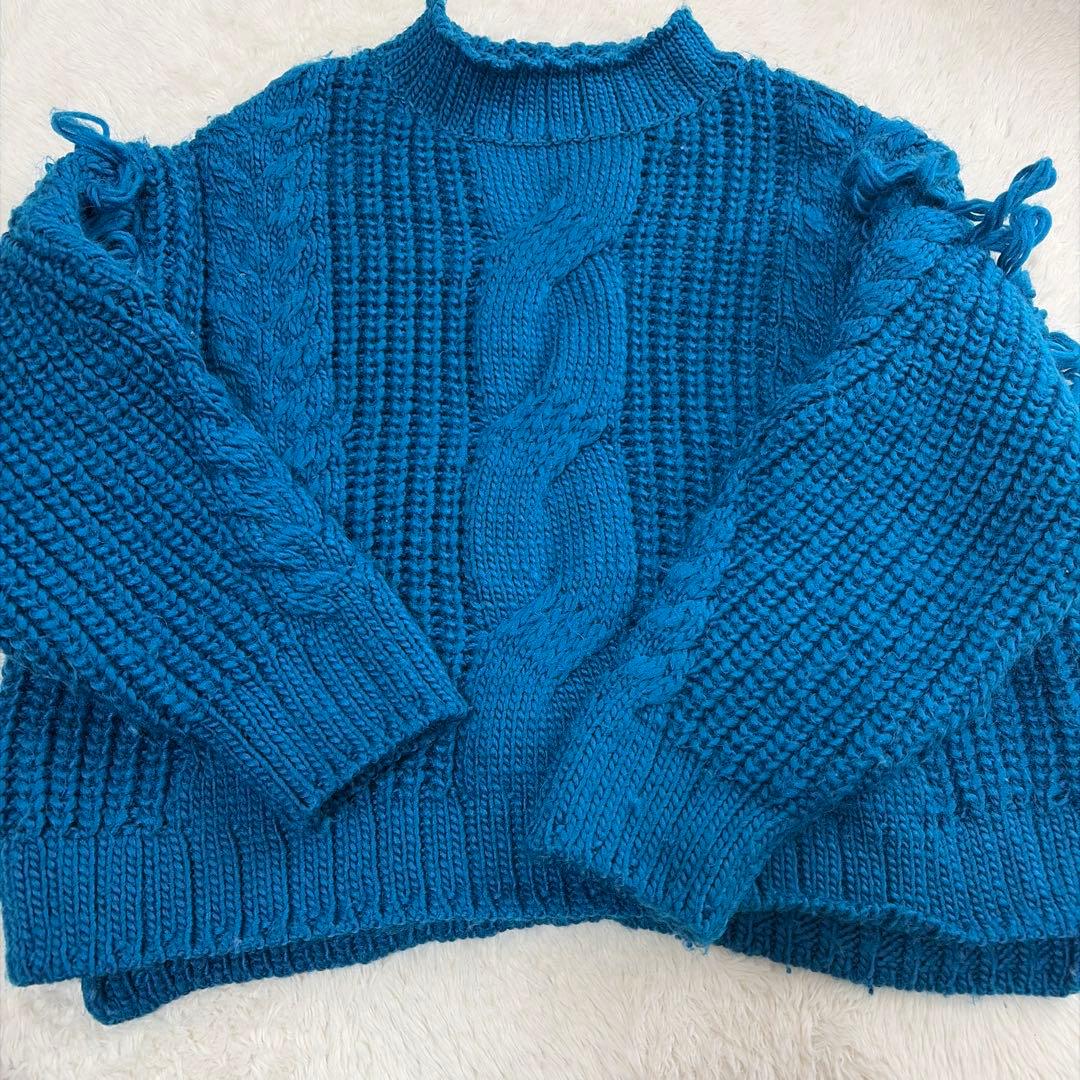ケーブルニット セーター 青 ターコイズブルー ディスコート discoat