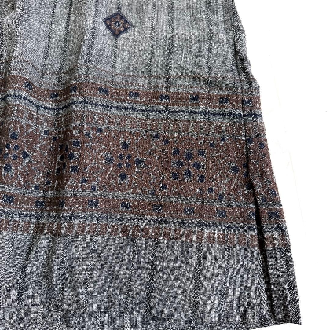 美品＊プランテーション コットンリネン刺繍チュニックワンピース 七分