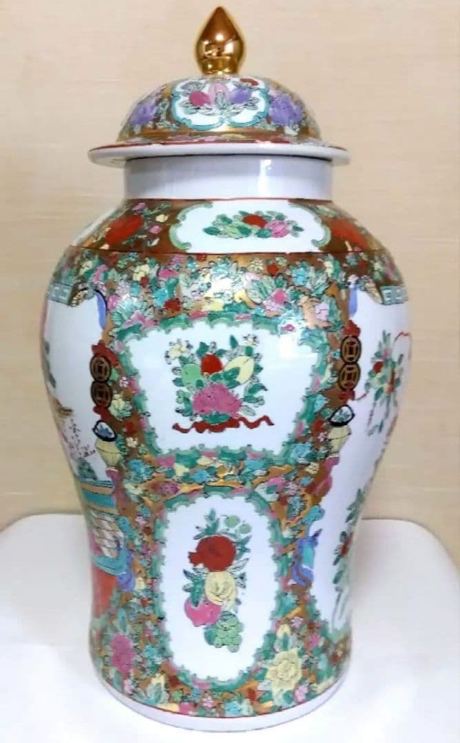 蓋付 飾り壺 宮廷人物図 花鳥図 陶器 - メルカリ