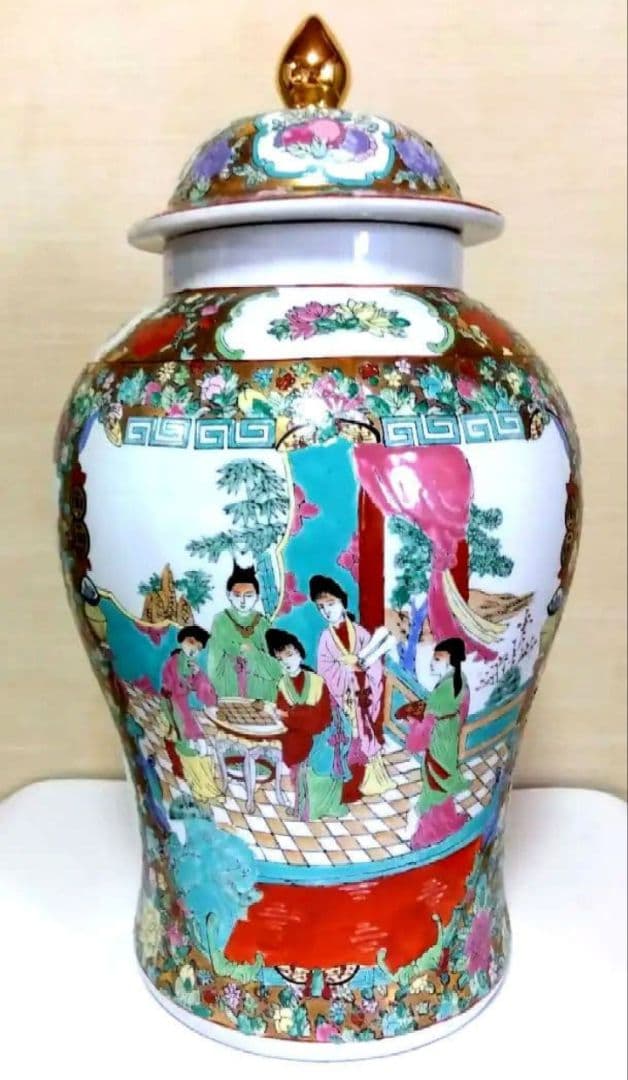 蓋付 飾り壺 宮廷人物図 花鳥図 陶器 - メルカリ