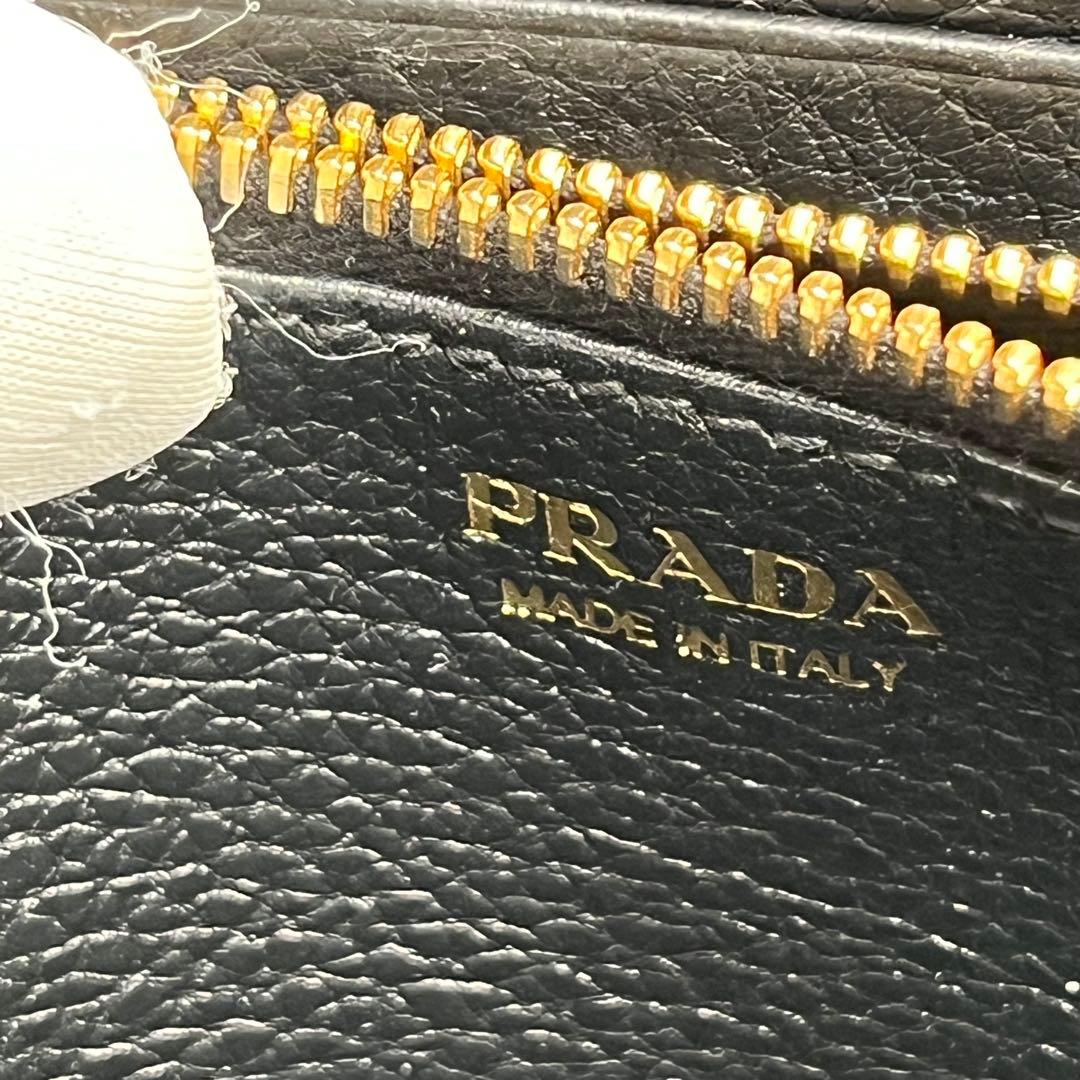 未使用品級】PRADA 長財布 シボ革 ゴールド金具 ブラック ゴールド