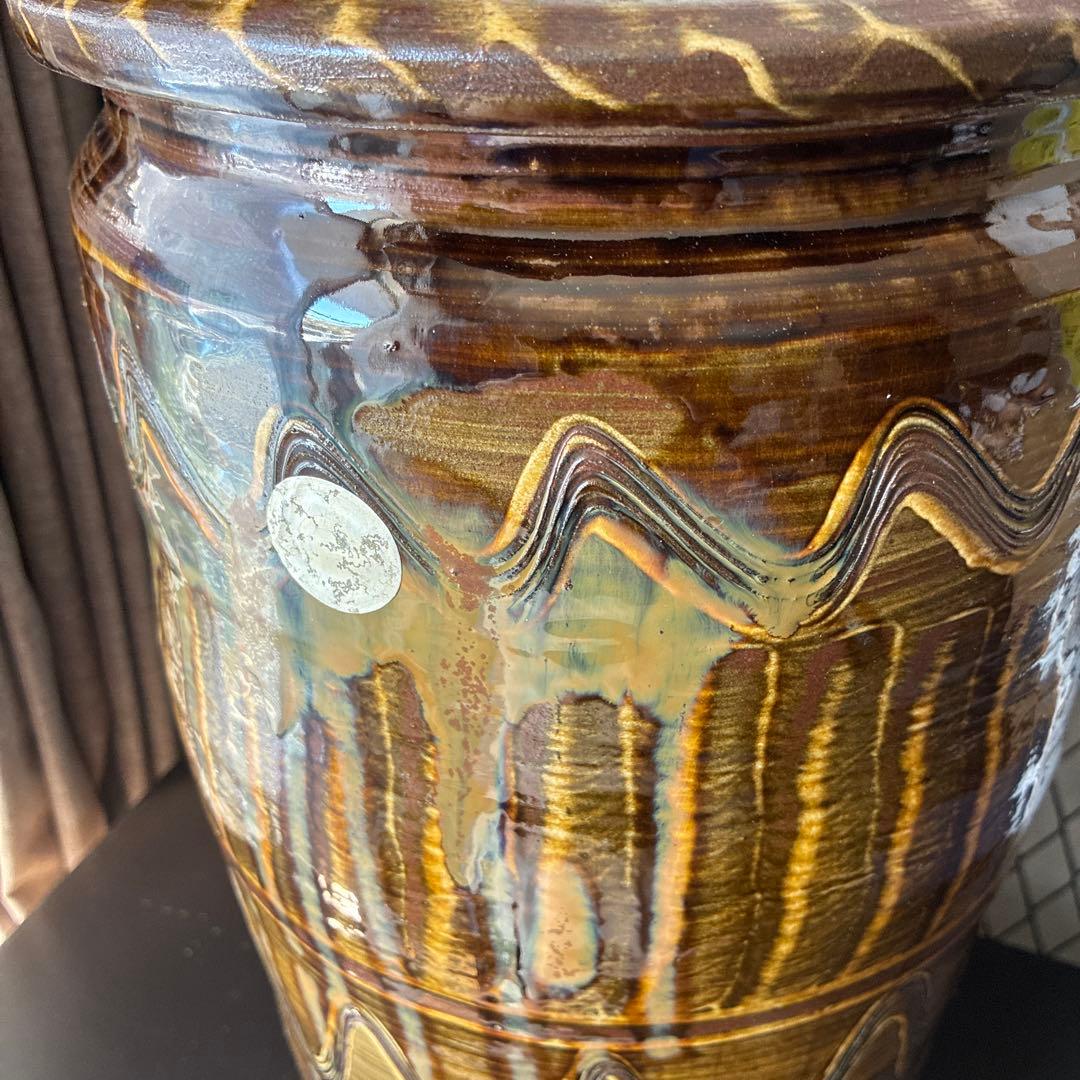 小鹿田焼 傘立て 高さ45㎝ 櫛描き 刷毛目 飴 民藝