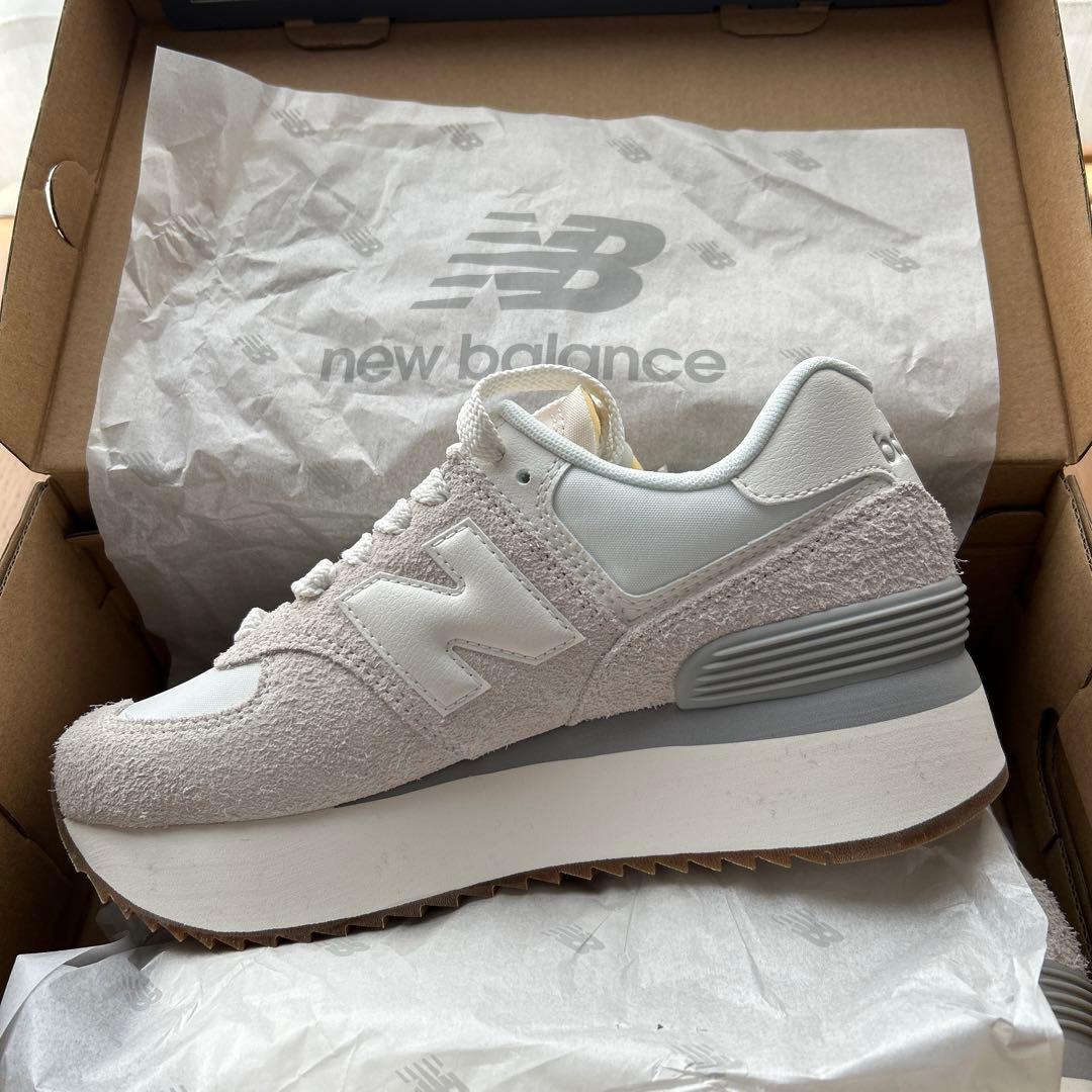 ニューバランス 574+ WL574Z QD B 厚底 スニーカーライトグレー - メルカリ