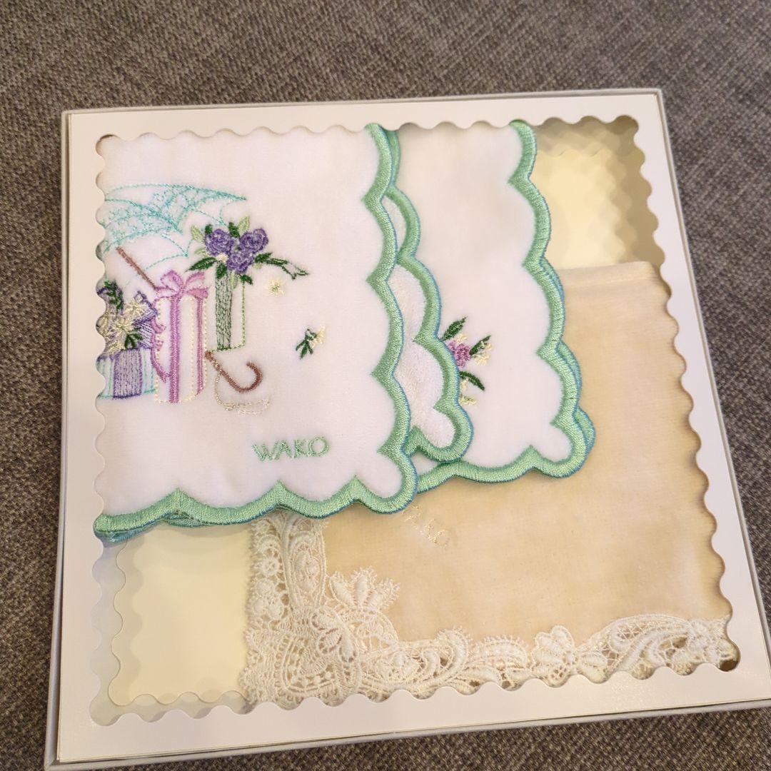 WAKO和光☆新品箱入り刺繍タオルハンカチ2枚セットレース - メルカリ