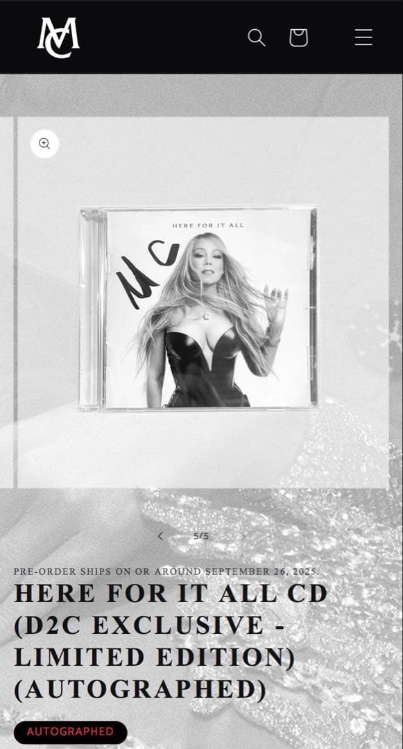 直筆サイン ハート入り マライアキャリー CD「Here For It All