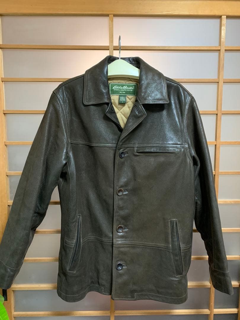 【gold256gb】Eddie Bauer 本革ジャケット Eddie Bauer エディーバウアー レザージャケット 黒に近いダーク