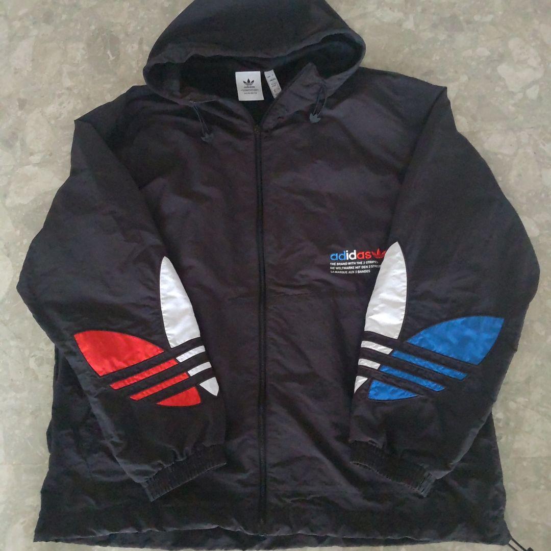 adidas トリコロールウインドブレーカー フード付きサイズXL目黒蓮さん