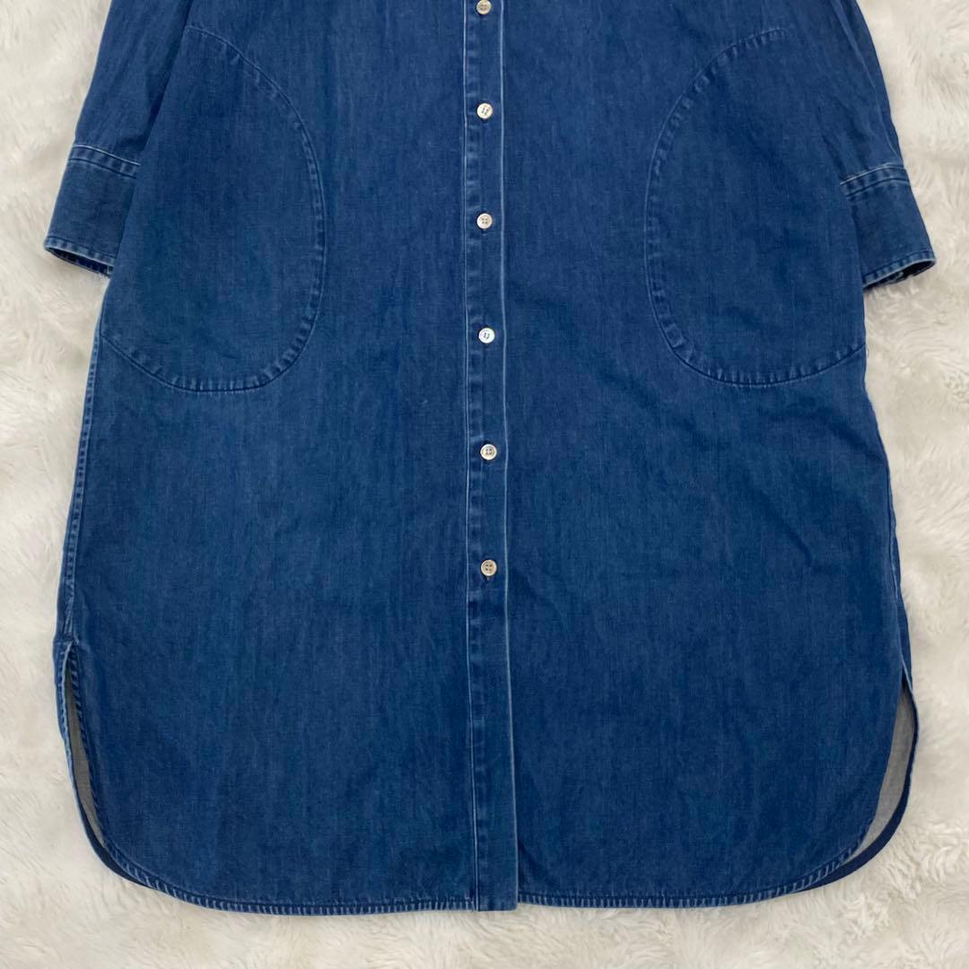 美品】23区 デニム 長袖 ワンピース バンドカラー 40 ソフトデニム