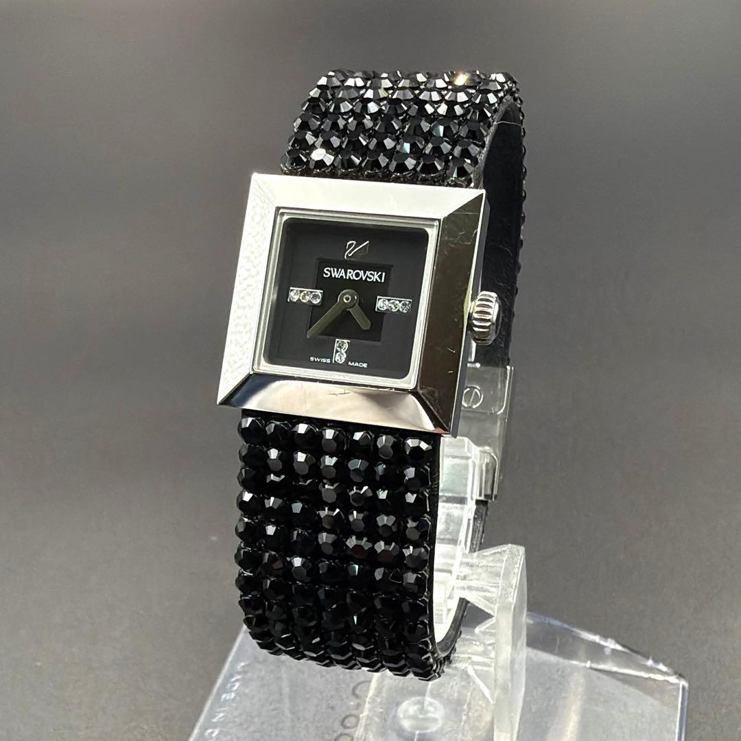 スワロフスキー エリス ブラック ラインストーン スクエア レディース