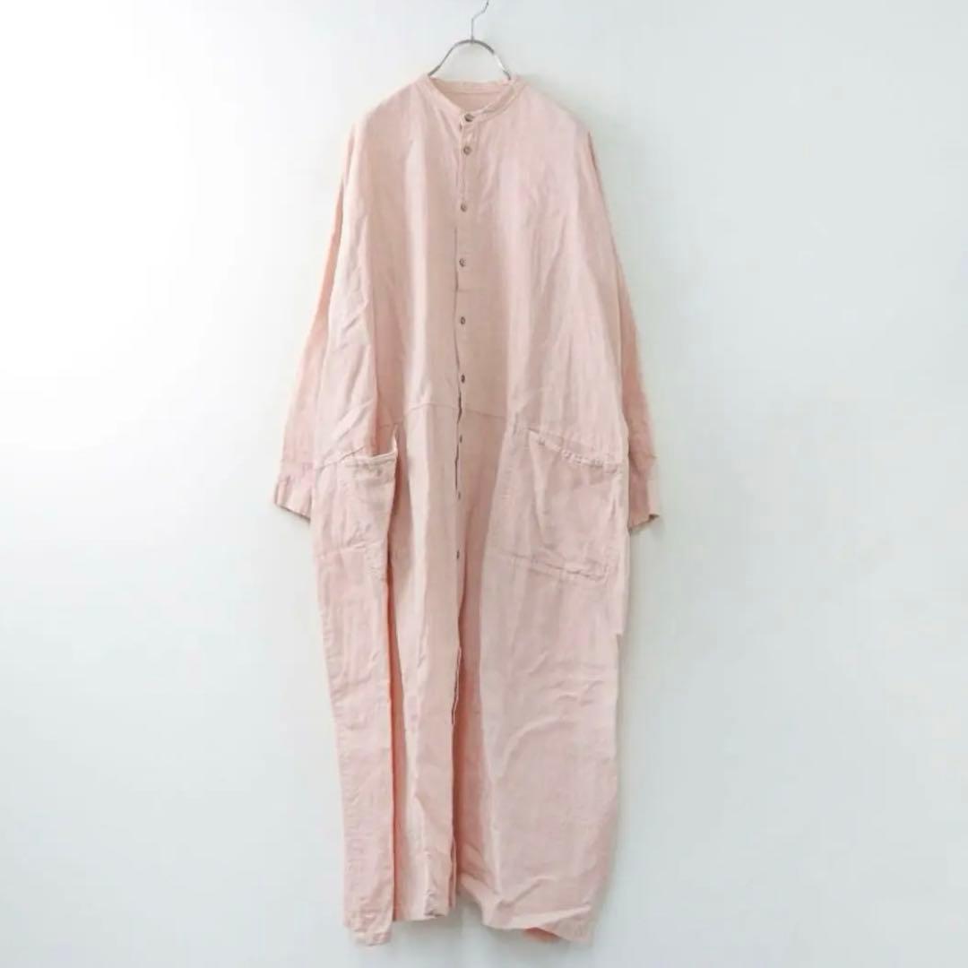 希少✨ネストローブ リネン天然染めビッグシャツワンピース ピンク