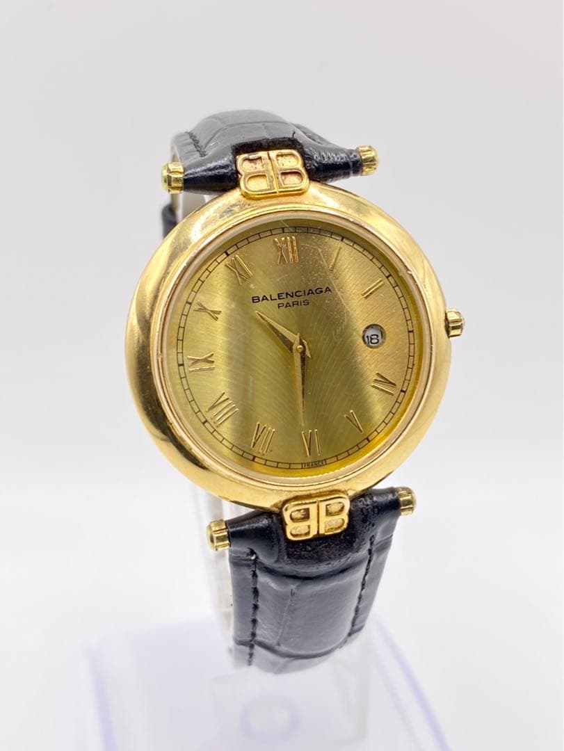 BALENCIAGA バレンシアガ QZゴールド文字盤デイト BJYメンズ腕時計
