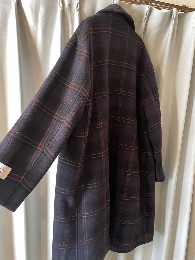 ネイビー チェック ダブルブレスト コートL【〜1/25 SALE】