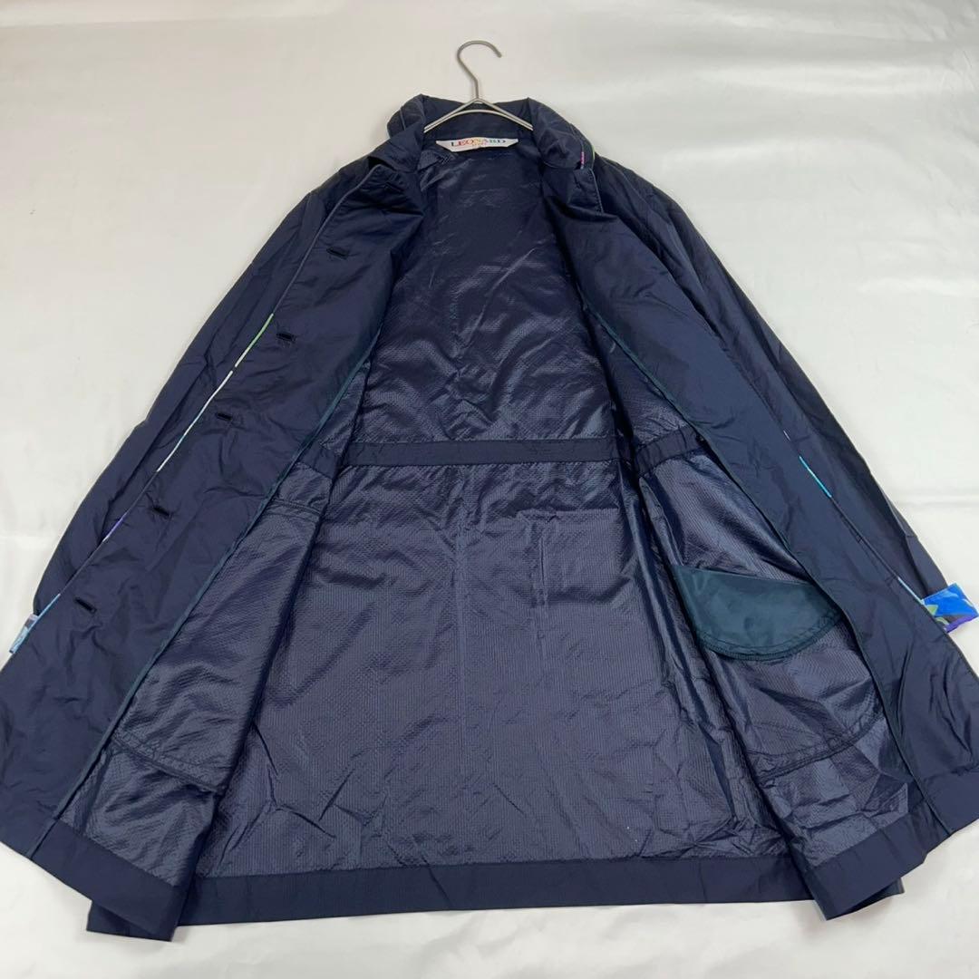 P6 美品 L レオナール 袖花柄 ナイロンジャケット ネイビー レディース