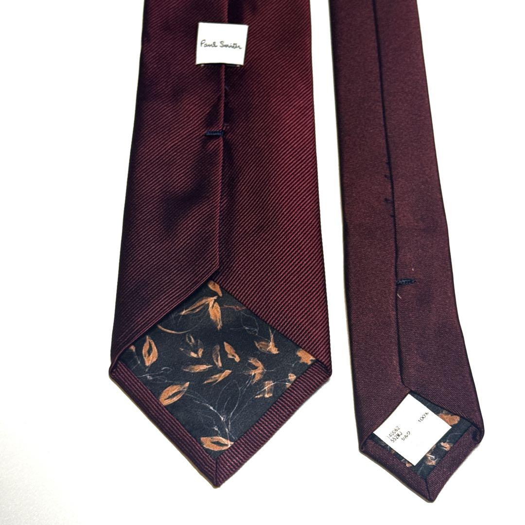 未使用級】 ポールスミス ネクタイ ソリッドタイ 裏地花柄 シルク