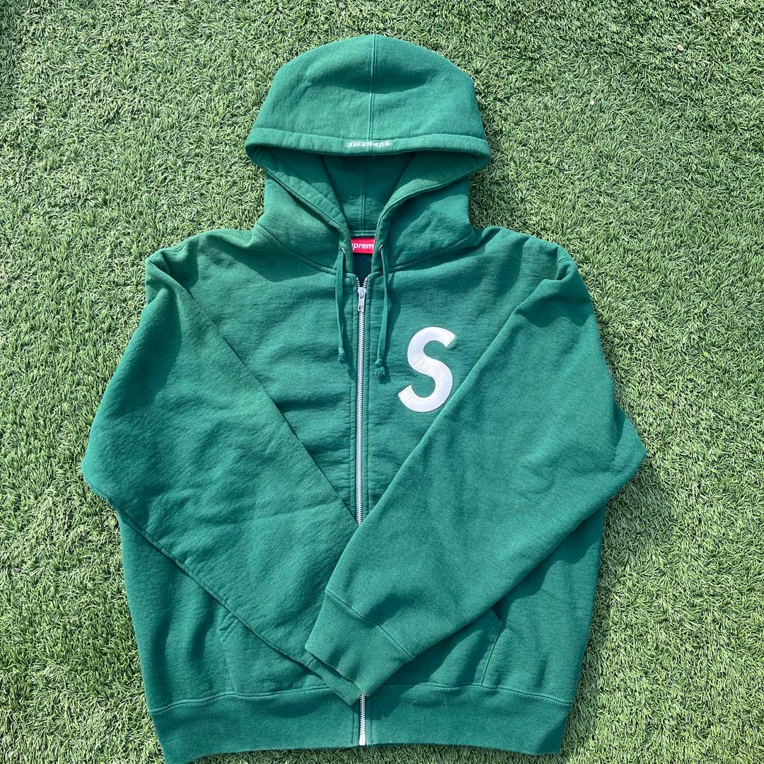 supreme グリーン フルジッパー パーカー Sロゴ Mサイズ - メルカリ
