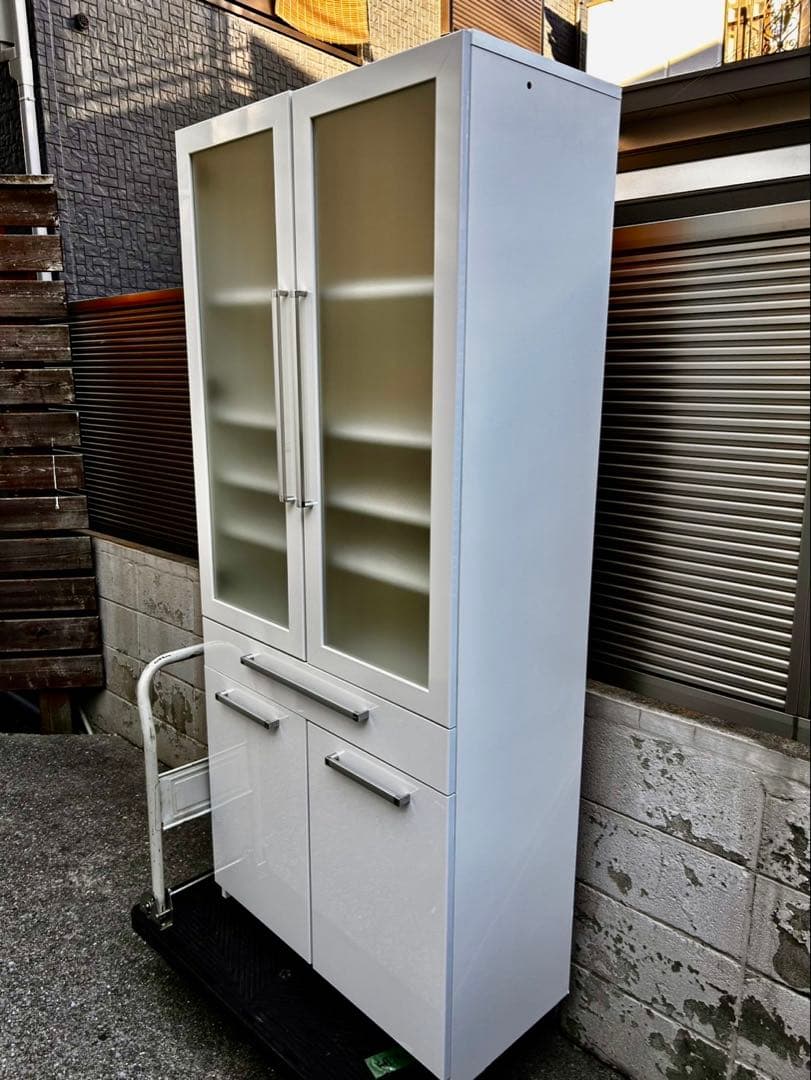 パモウナ エナメル調ホワイト 食器棚 キッチンボード 高さ180 レンジボード