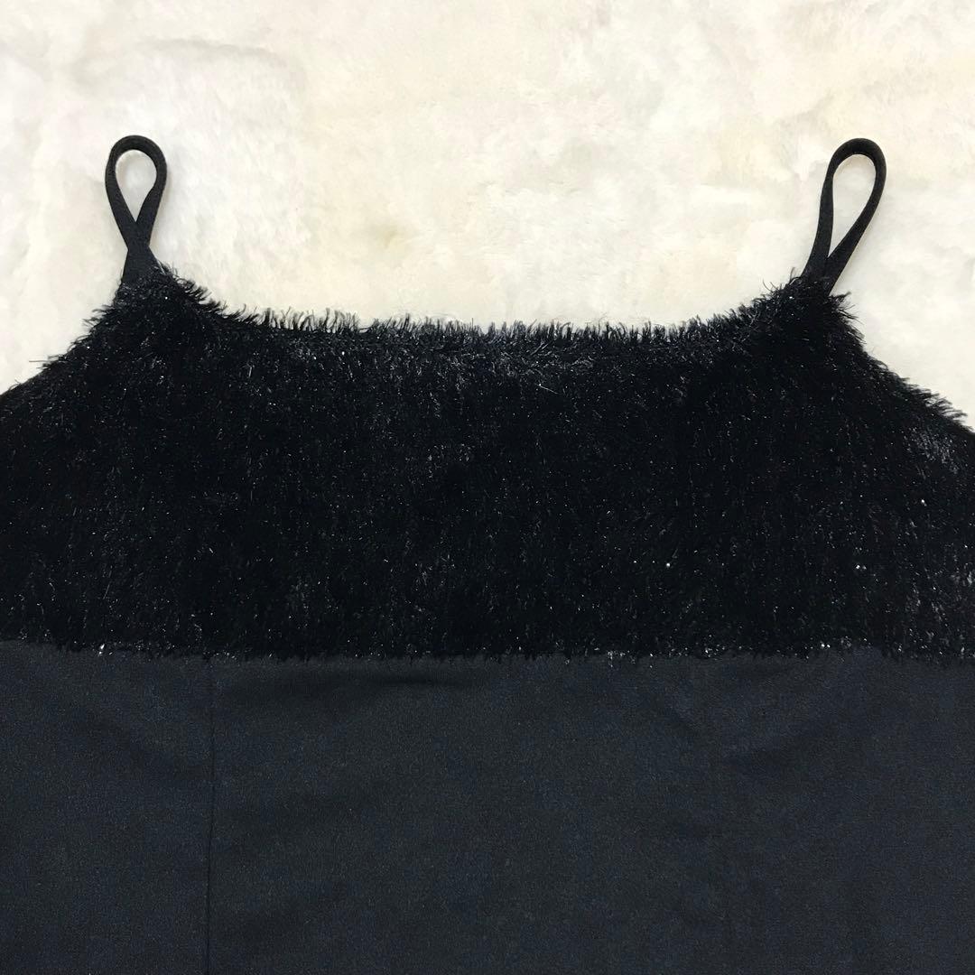 y2k フェアリーコア シャギー キャミソール ブラック 異素材 M 平成