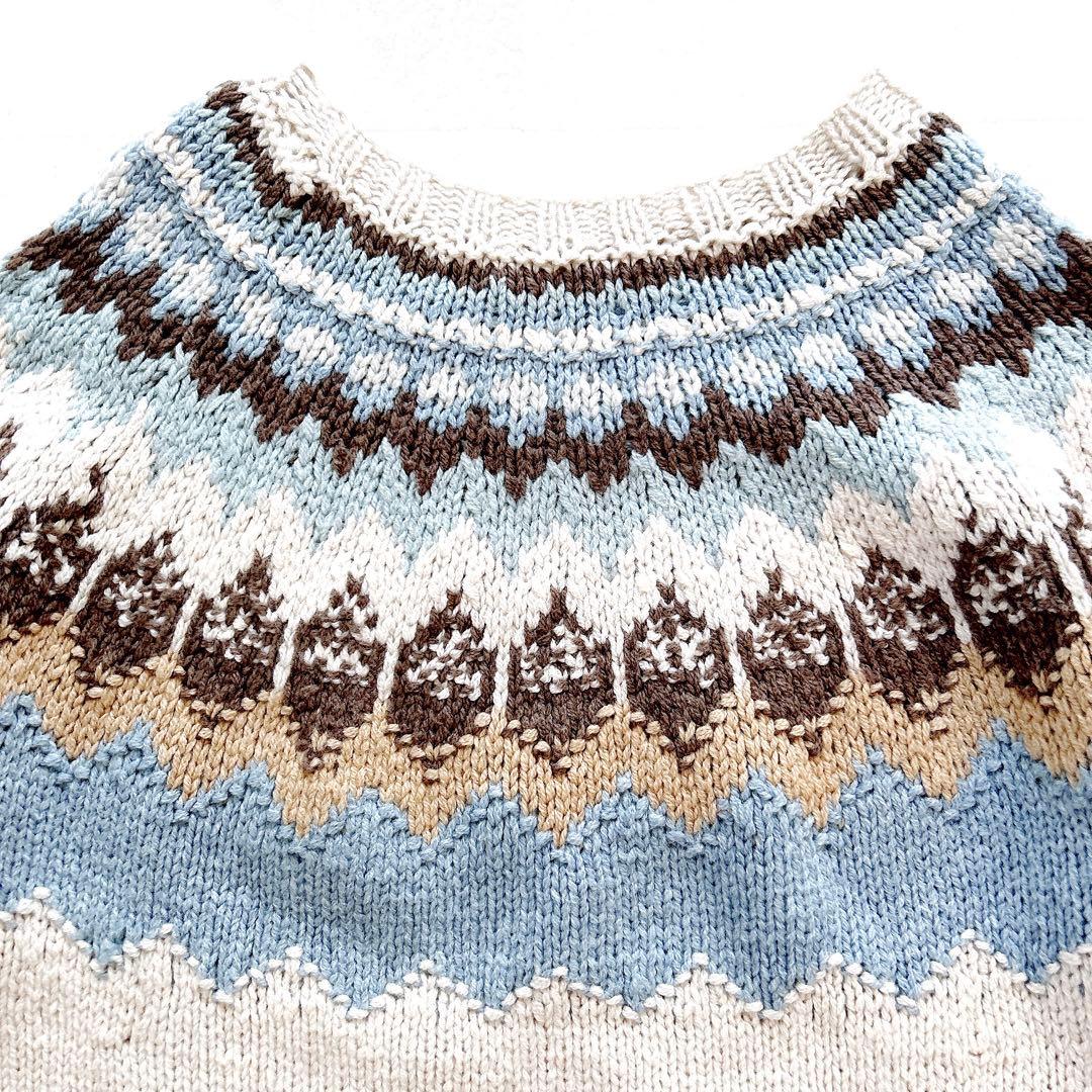 サボテン様】エリべフェアアイルニットノルディックニットハンドニット