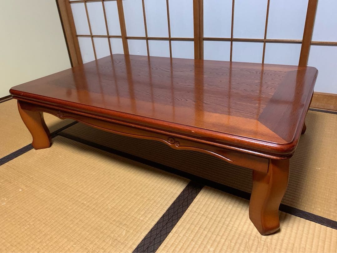 木製ブラウン座卓 光沢仕上げ Lacquer-coated low table remake] Repainting and remaking a single