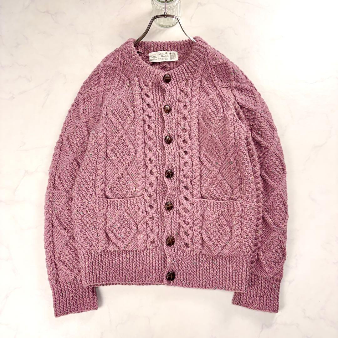 アテナデザイン アランニット カーディガン ミックスカラー 胡桃ボタン 春色✨ アテナデザイン アランニット カーディガン ミックスカラー 胡桃ボタン