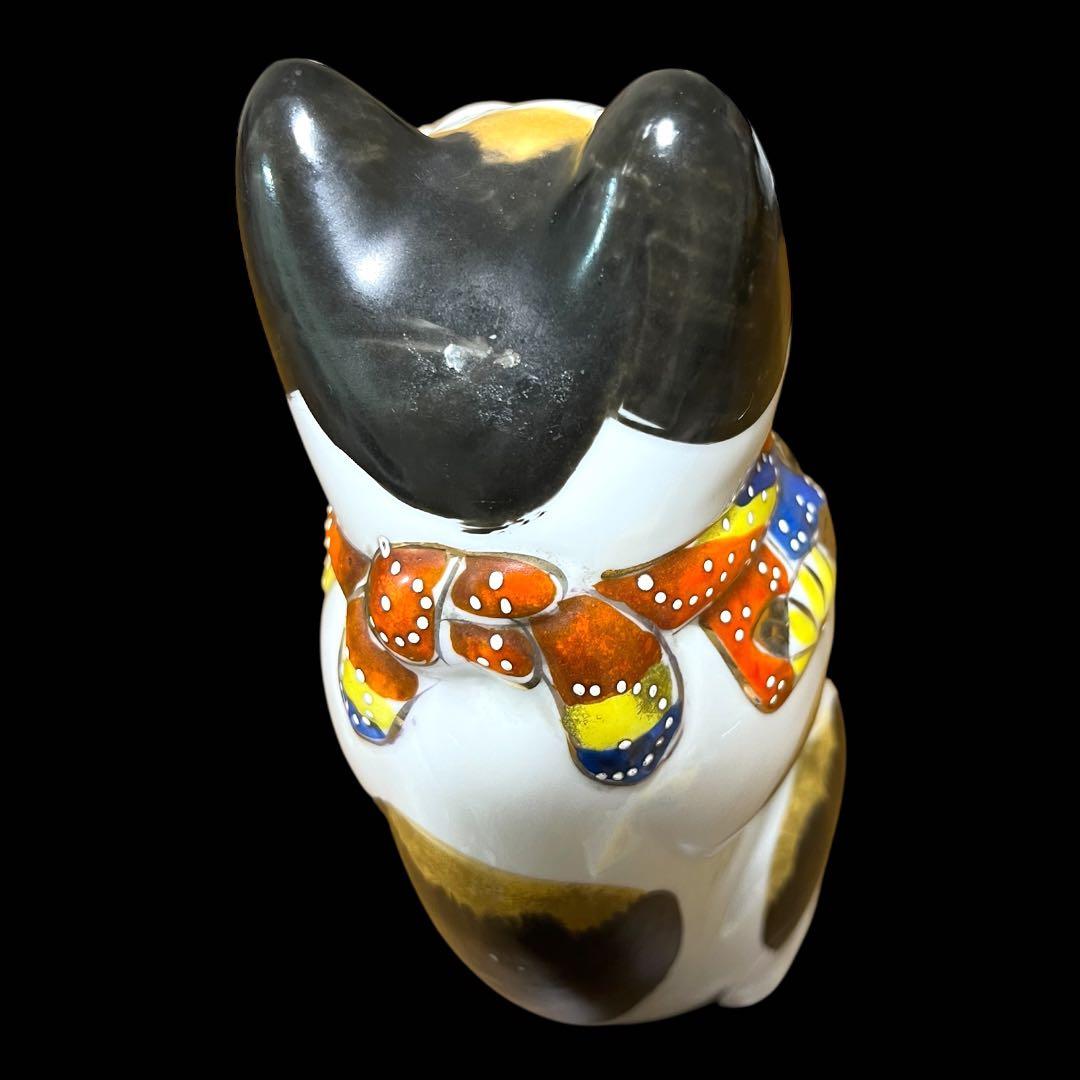 鸛《美品＆希少》明治~大正時代 古瀬戸 色絵 金彩 招き猫BIG 高さ24cm
