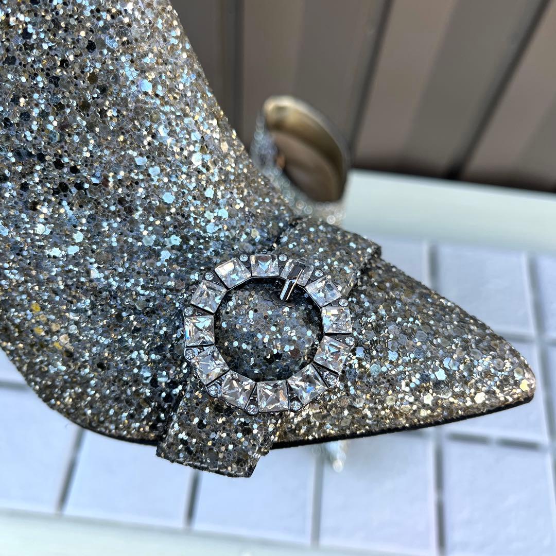 37 Jimmy Choo ショートブーツ グリッター ビジュー ラメ 24 - メルカリ