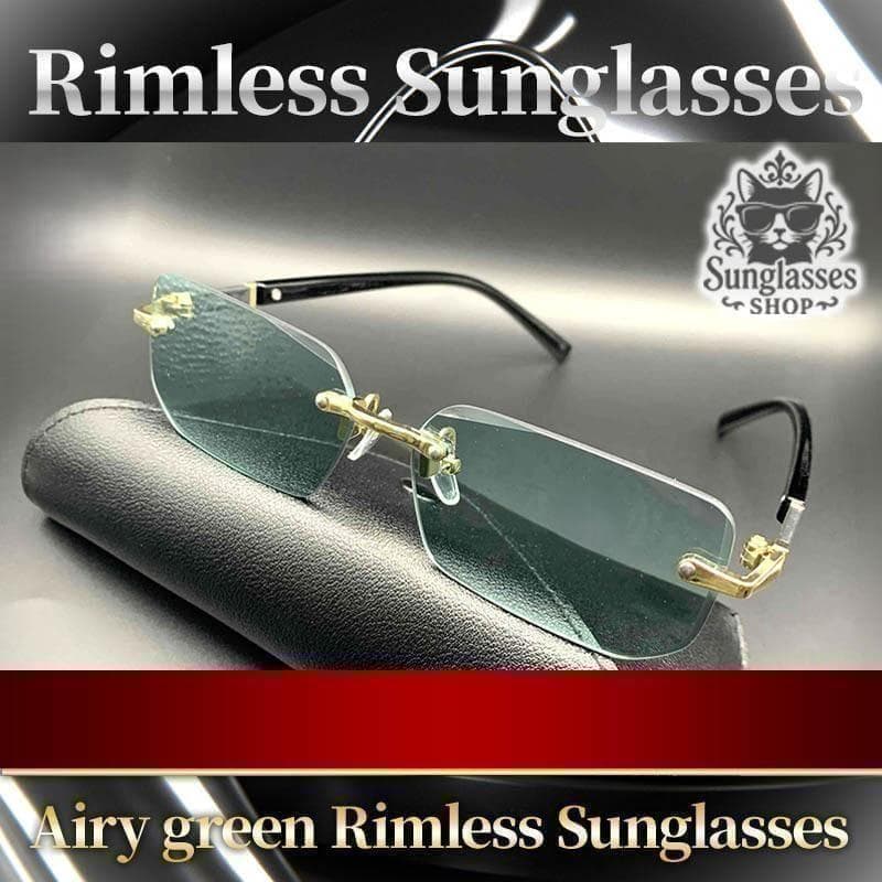サングラス リムレス ライトグリーン ブラックテンプル 軽量 縁なし