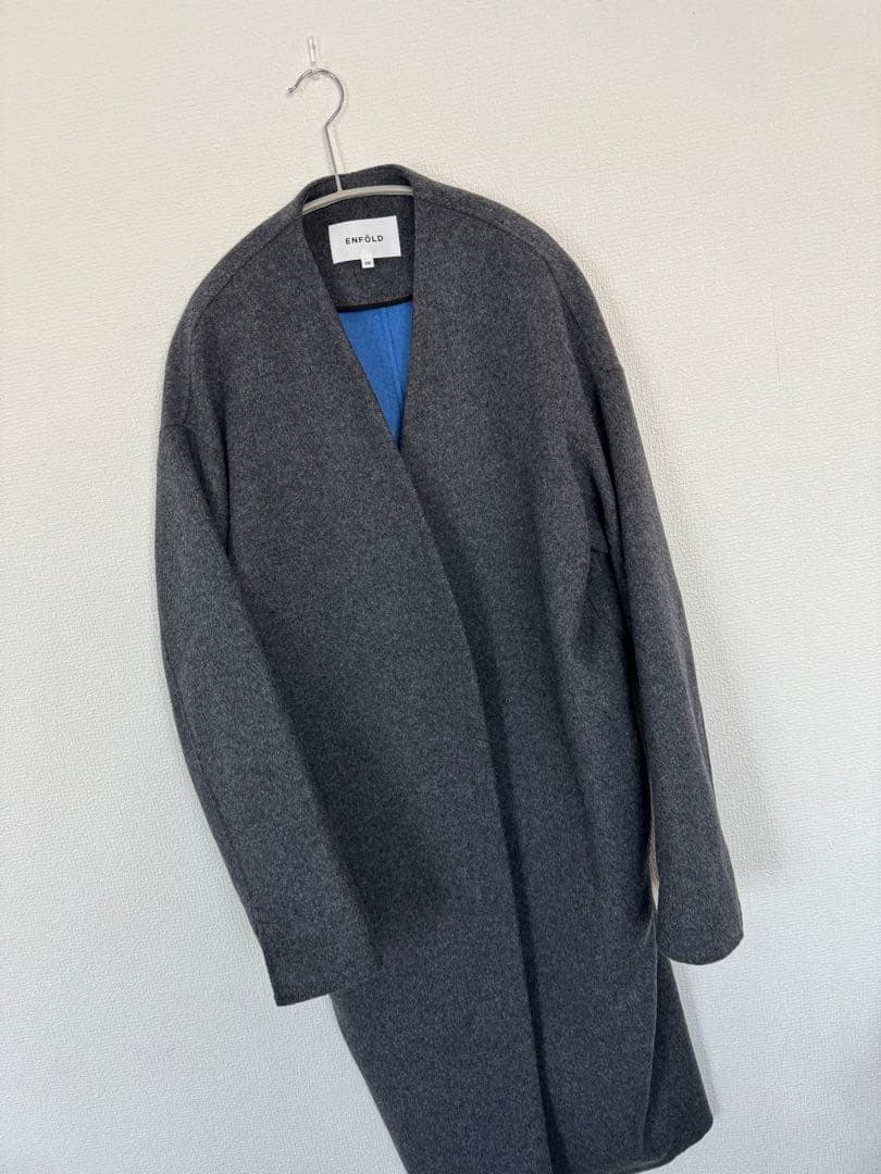 美品✨】ENFOLD ウールリバーノーカラーコート バイカラー グレー
