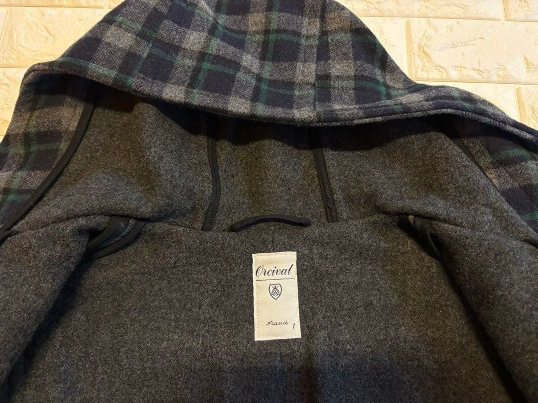 ORCIVAL】ダッフルコート チェック柄 ネイビー系 リアルホーントグル 1