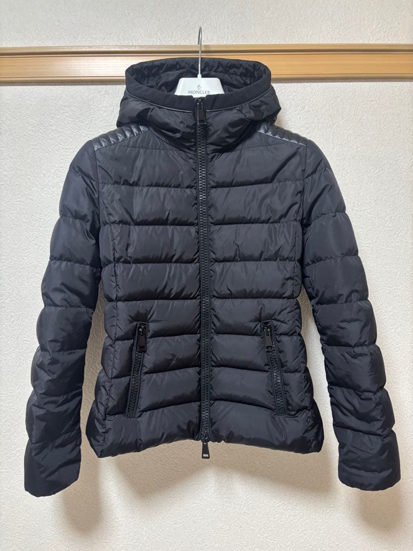 MONCLER モンクレール ダウンテトラ ブラック 0 S レディース MONCLER（モンクレール） 美品 TETRA ラムレザー切替 フーデッド
