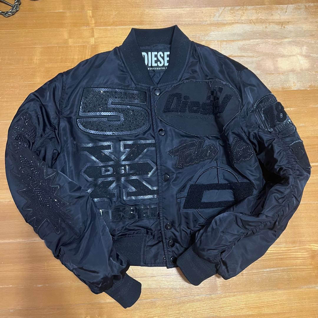 DIESEL ブラック MA-1ジャケット キラキラロゴ - メルカリ