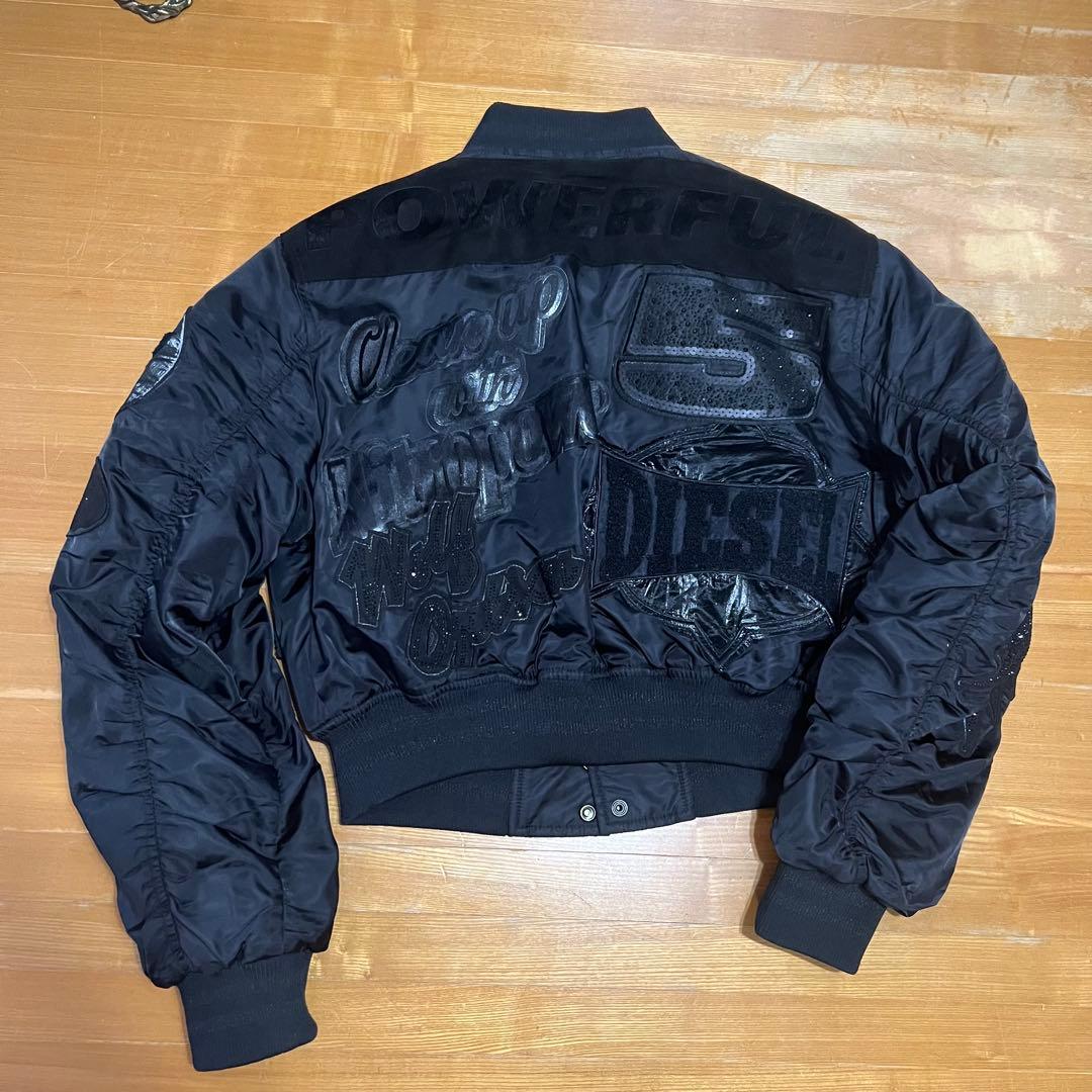 DIESEL ブラック MA-1ジャケット キラキラロゴ - メルカリ