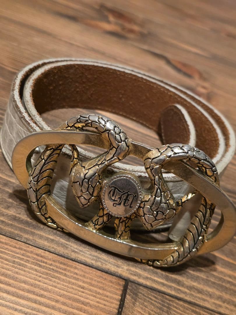 期間限定値引 希少 トルネードマート スネーク ホワイトレザーベルト