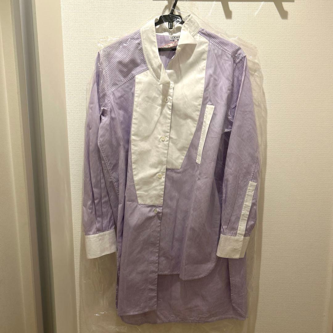 美品】ロエベLOEWE ストライプ長袖アシンメトリーシャツ32