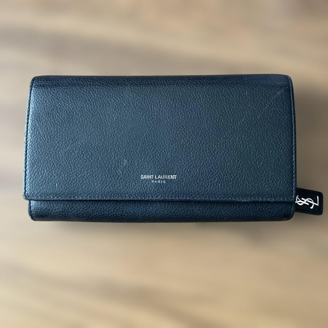 SAINT LAURENT ブラック レザー 長財布 SAINT LAURENT ブラックレザー長財布 - メルカリ