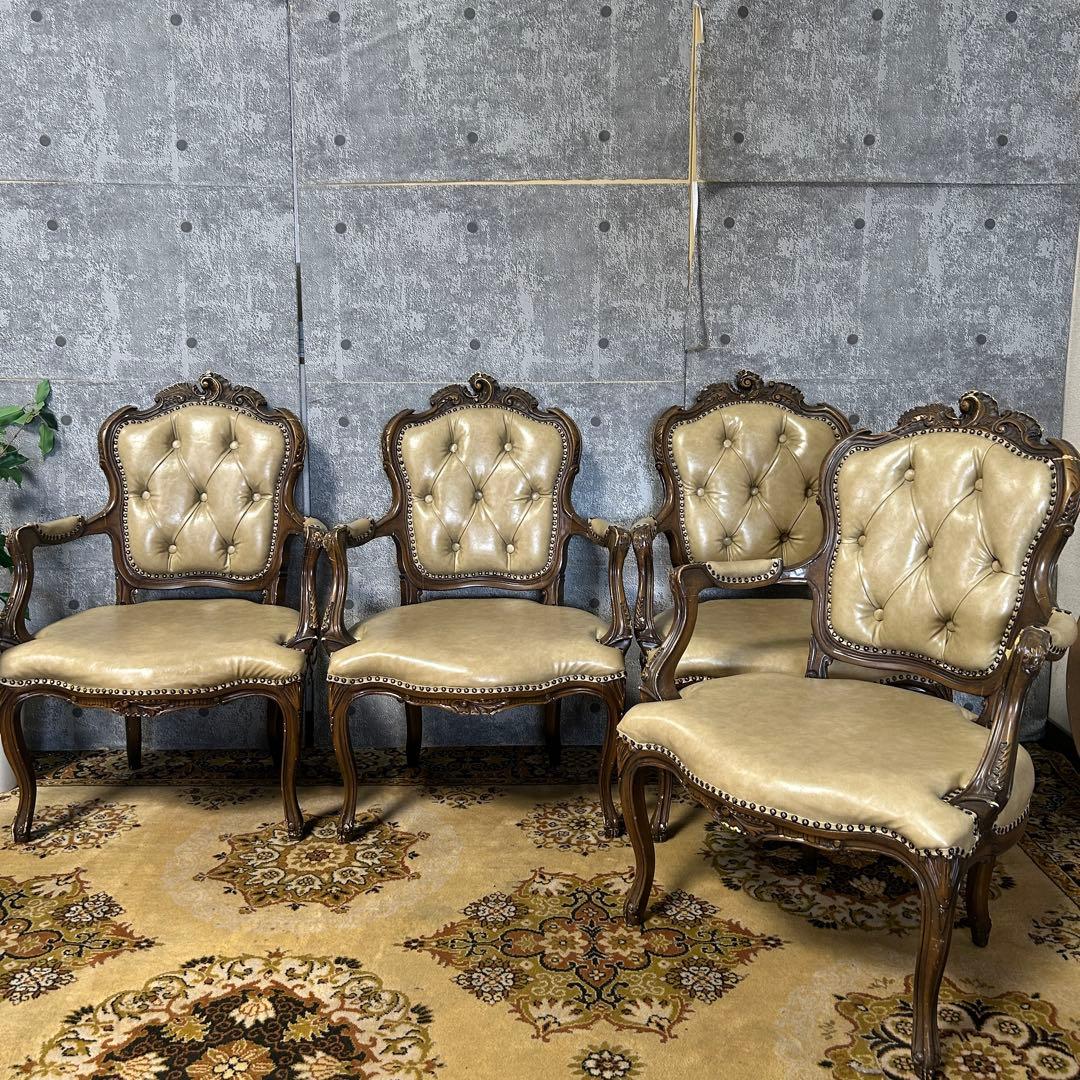 カナ5꧁クラシック家具꧂シンフォニーチェア サロン アーム 鋲打ち 猫脚 アームチェア サロンチェア 鋲打ち 猫脚 ダイニングチェア