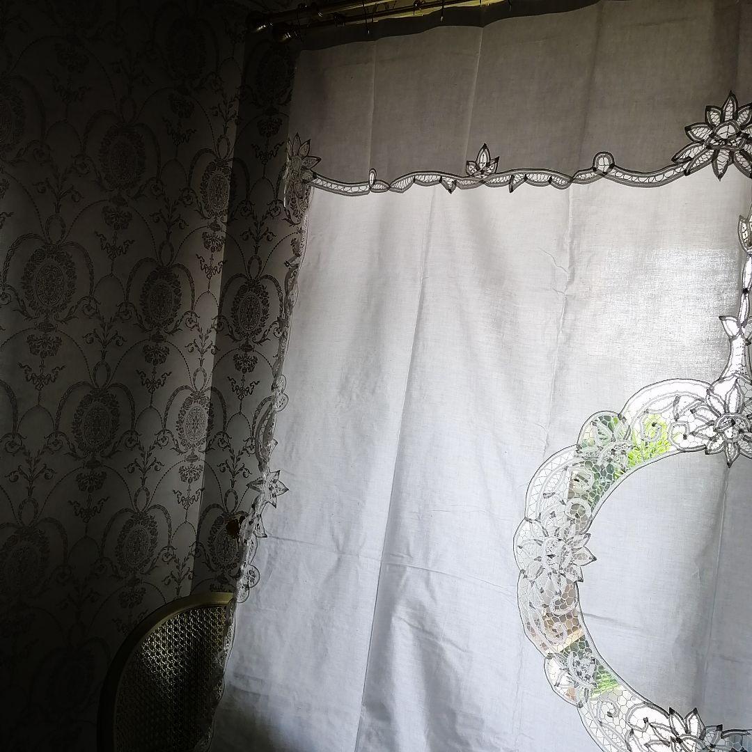 イギリスVintage バテンレース タブカーテン コットン 2枚セット バラ