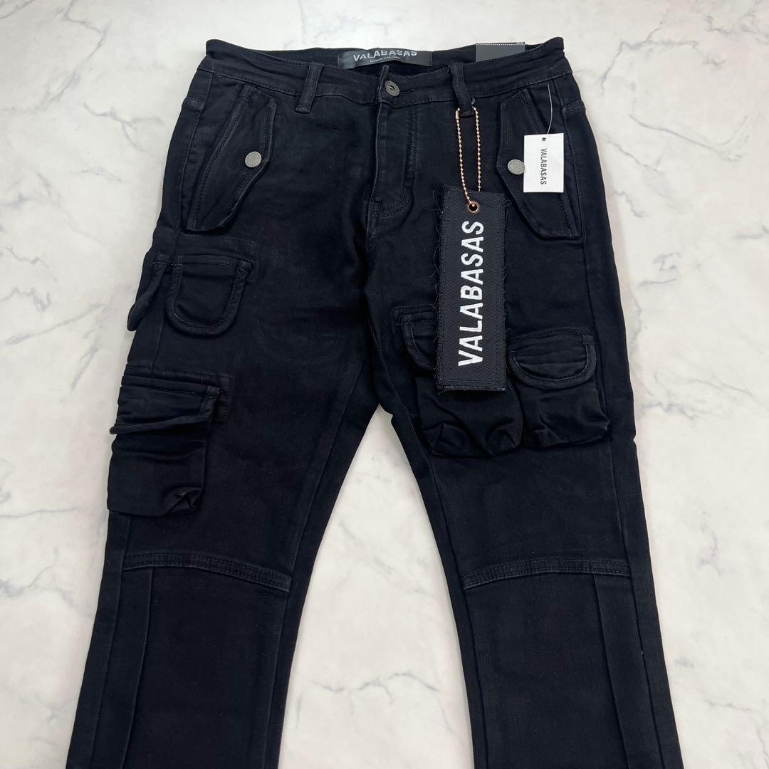 バラバサス valabasas ブラックカーゴ スキニーフレアデニム 新品 29