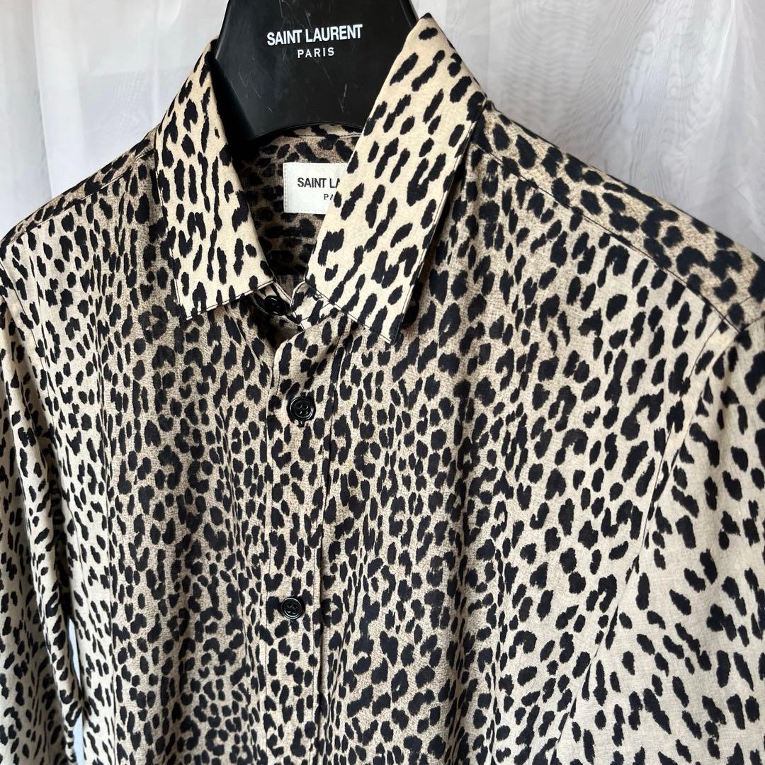 サンローラン ベイビーキャット レオパード ドレスシャツ 37
